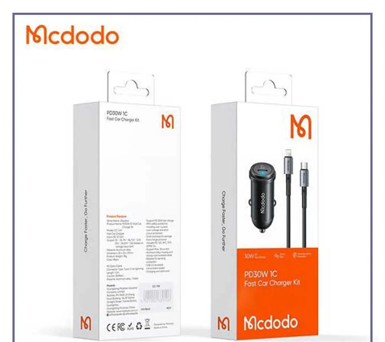 شارژر فندکی مکدودو 30 وات به همراه تایپ سی به لایتنینگ MCDODO CC-7492 (E)