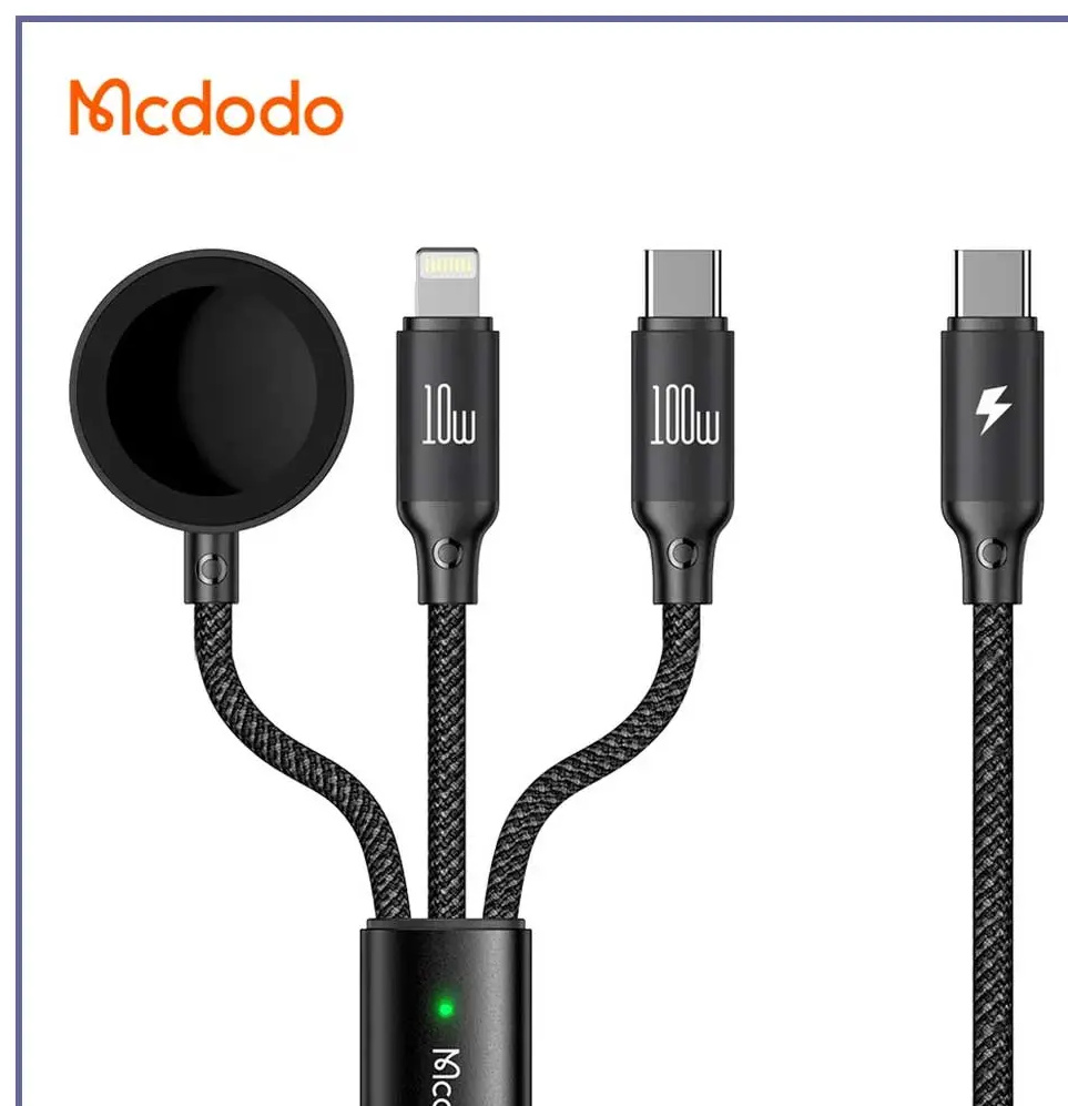 کابل شارژ 100 وات 3در1 مکدودو Mcdodo CA-494 USB-C to Type-C + iP + Wireless Charger for Apple Watch 3 in 1 Charging Cable (E)