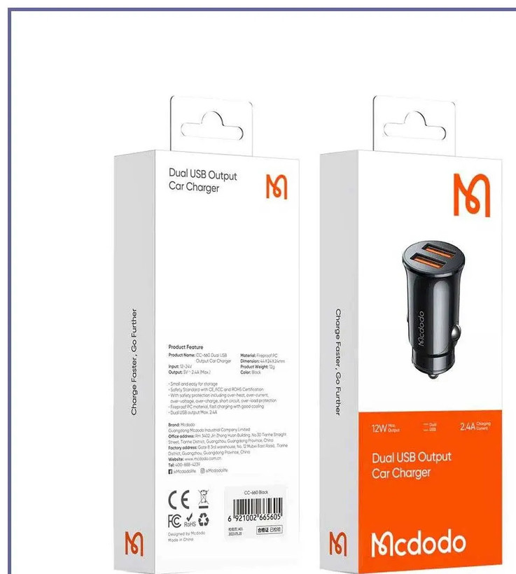 شارژر فندکی دو پورت فست شارژ 12 وات Mcdodo Dual USB Output Car Charger cc-6602 (E)