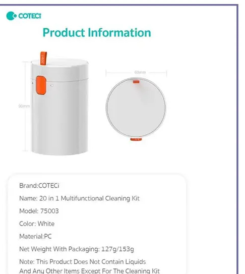 کیت نظافت دستگاههای الکترونیکی کوتتسی Coteci Multifunctional 20in1 Cleaning Kit 75003 (E)