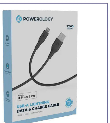 کابل شارژ لایتنینگ 1.2 متر پاورولوژی Powerology Lightning Data Cable PWATL1M (E)