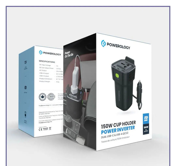 اینورتر 150 وات پاورولوژی POWEROLOGY 150W CUP HOLDER POWER INVERTER P150INVBK (E)