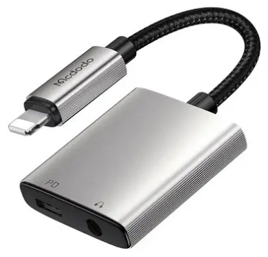 تبدیل لایتنینگ به جک 3.5 میلیمتری و لایتنینگ مک دودو Mcdodo 2in1 Lightning To DC3.5 & Lightning Audio Adapter CA-5540 (E)