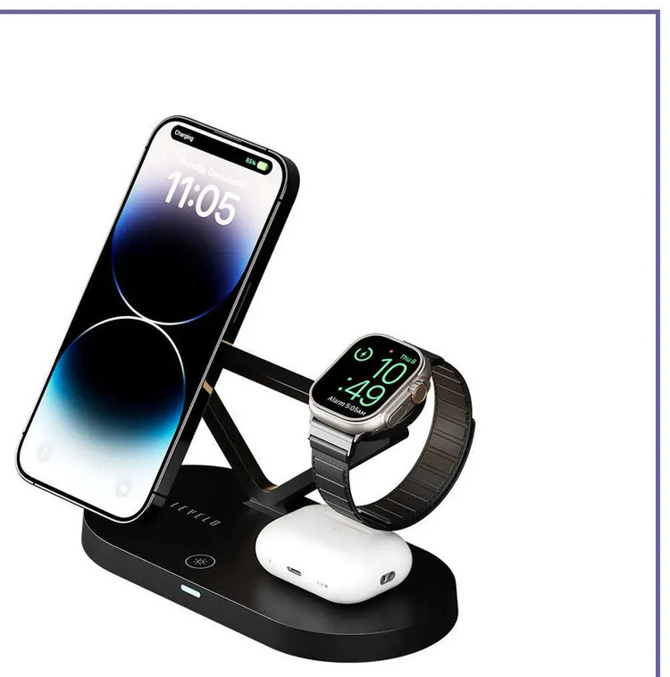شارژر وایرلس رو میزی 5 کاره لولو LEVELO Premio 5 In 1 Wireless Charging Pad (E)