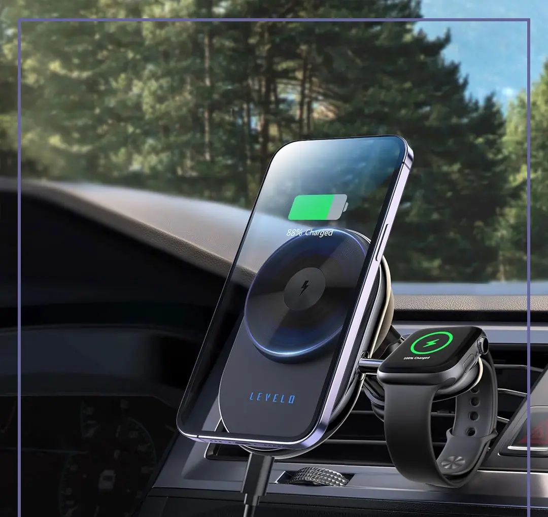 هولدر و شارژر وایرلس خودرو لولو Levelo Siena 2 In 1 Wireless Car Charger (E)