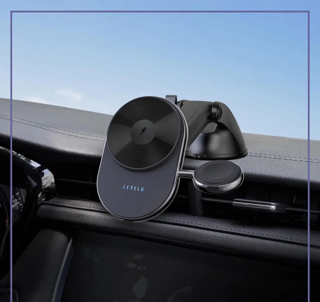 هولدر و شارژر وایرلس خودرو لولو Levelo Siena 2 In 1 Wireless Car Charger (E)