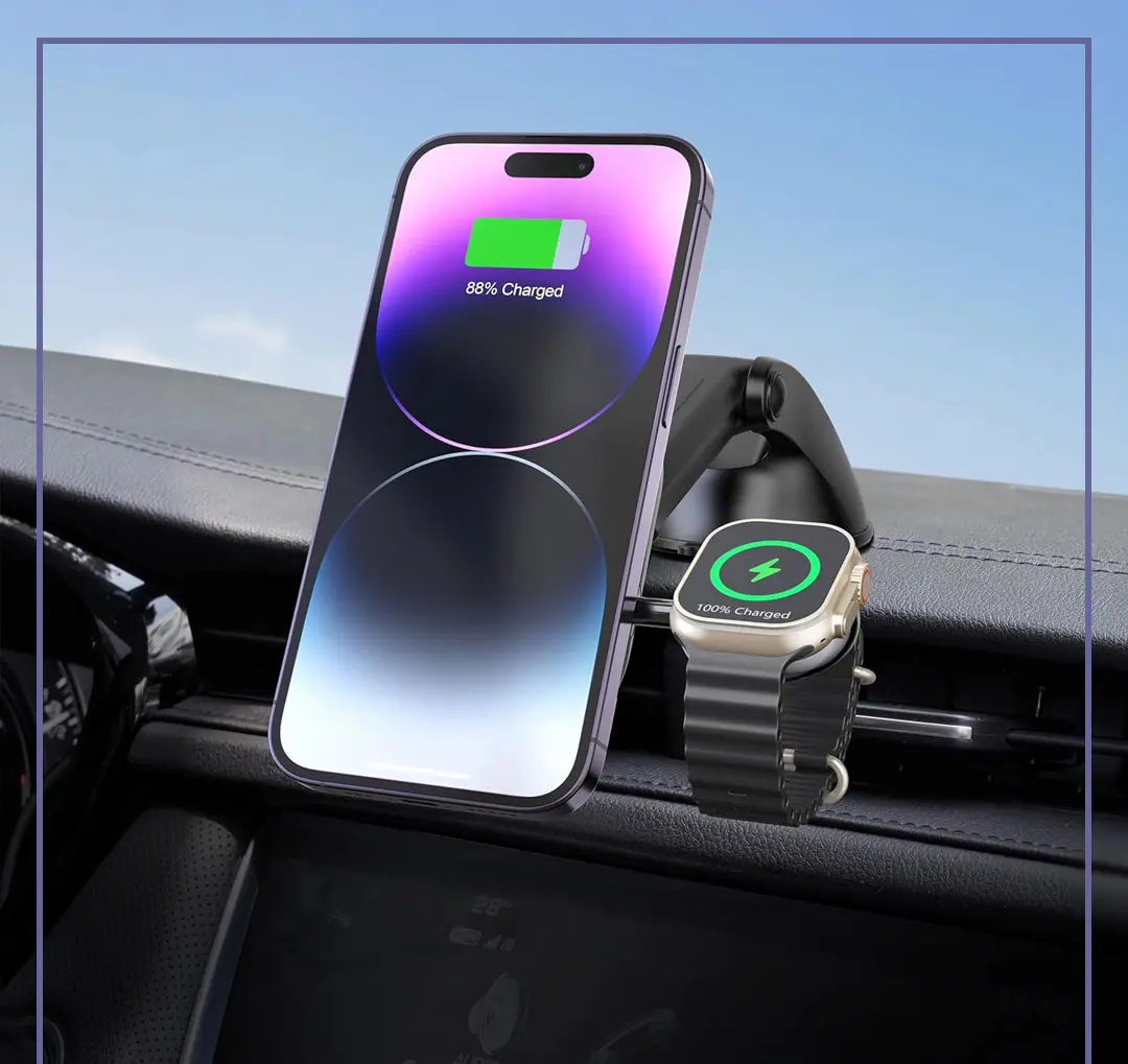 هولدر و شارژر وایرلس خودرو لولو Levelo Siena 2 In 1 Wireless Car Charger (E)