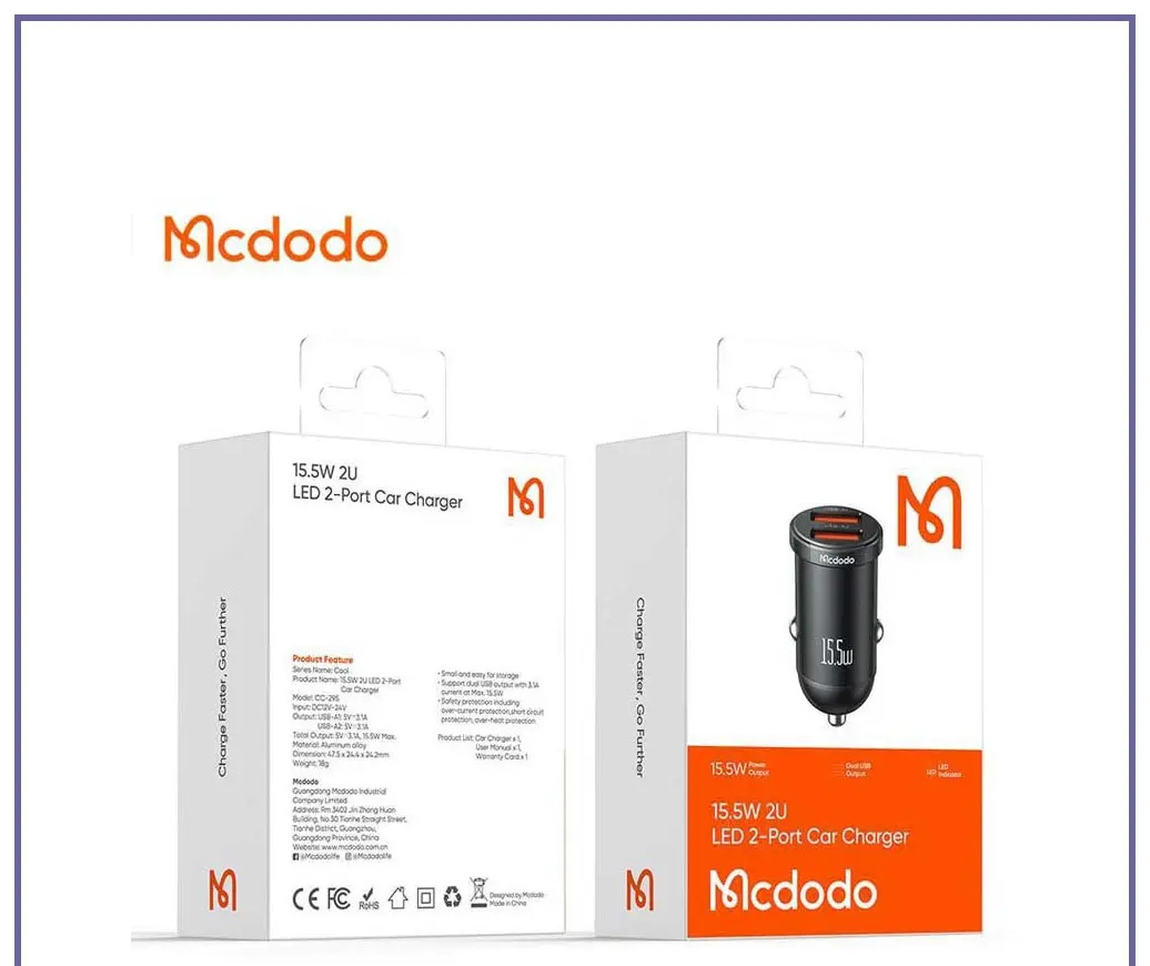 شارژر فندکی فست شارژ مک دودو Mcdodo CC-295 3.1A 15.5W (E)