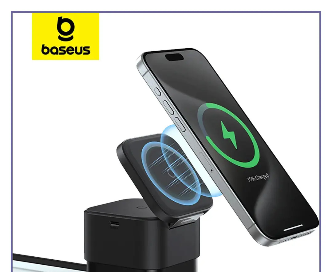 استند و شارژر وایرلس مگنتی 15 وات بیسوس Baseus MagPro 2-in-1 Magnetic Wireless Charger Stand BS-W531 (E)
