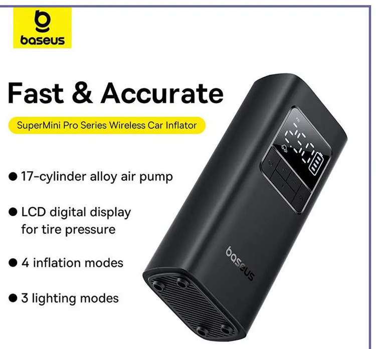 پمپ باد قابل حمل شارژی بیسوس Baseus SuperMini Pro Series Wireless Car Inflator BS-CG016 (E)