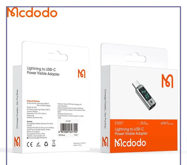 تبدیل لایتنینگ به تایپ سی با نمایشگر دیجیتال مک دودو Mcdodo Lightning To Type-C Adapter OT-5990 (E)