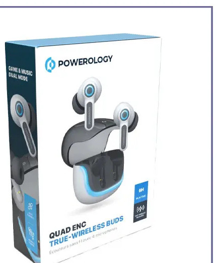 هندزفری بلوتوث پاورولوژی Powerology Quad Mic ENC TWS Earphone PWLAU005 (E)