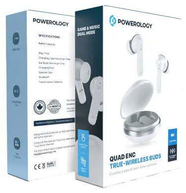 هندزفری بلوتوث پاورولوژی Powerology TWS Earphone with Quad Mic ENC PWLAU006 (E)