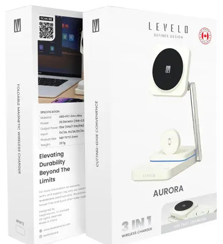 شارژر شارژ وایرلس 3 کاره لولو Levelo Aurora 3 In 1 Wireless Charger LVLA31WCWH (E)