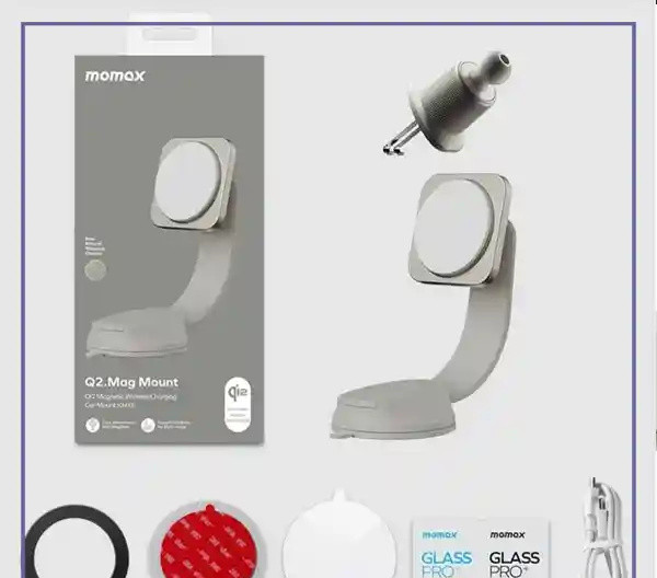 هولدر مگنتی و شارژر وایرلس مومکس Momax Q2. Mag Mount 15W MagSafe Wireless Charger CM32L (E)