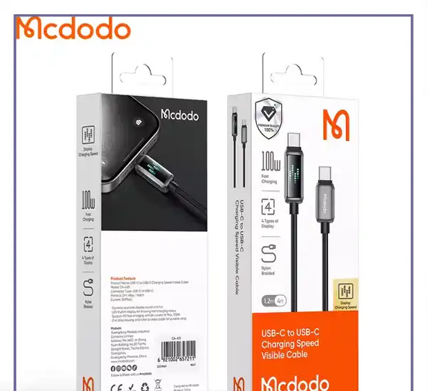 کابل شارژ دو سر تایپ سی 100 وات 1.2 متر مک دودو Mcdodo Type-C To Type-C Charging Speed Visible Cable CA-4250 (E)