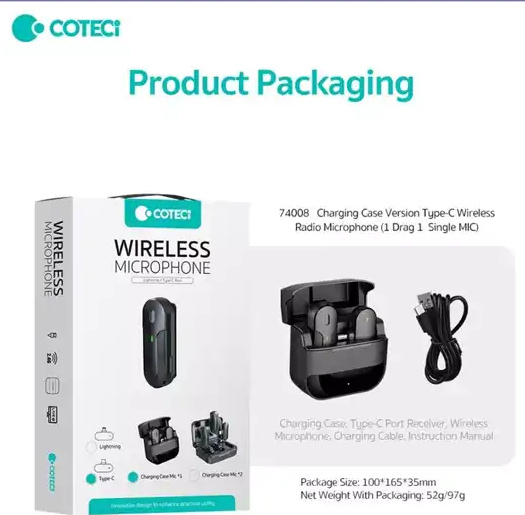 میکروفون یقه ای با رابط تایپ سی کوتسی Coteci 74008 Wireless Microphone (E)