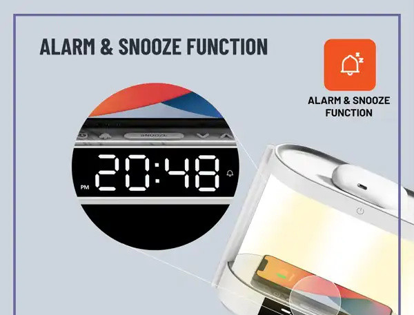 شارژر وایرلس و چراغ خواب پرودو Porodo Bedside Lamp Wireless Charging Digital Clock PD-BLWCDC (E)