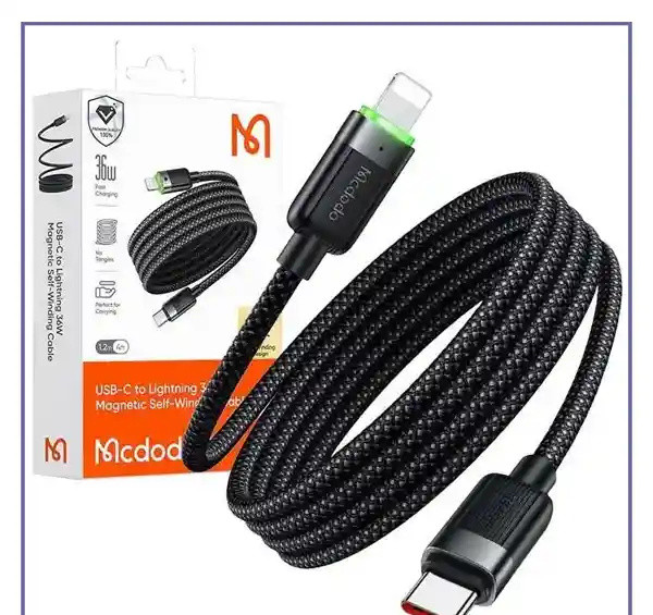 کابل تایپ سی به لایتننیگ با بدنه مگنتی مک دودو Mcdodo Magnetic Self – Winding ca-2010 (E)