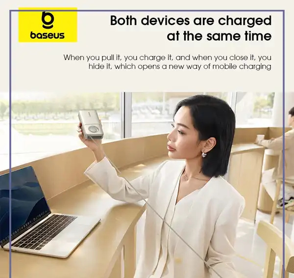 پاوربانک 30 وات 20000 با کابل لایتنینگ همراه بیسوس Baseus Nomos Power Bank PPLSL01-20 (E)