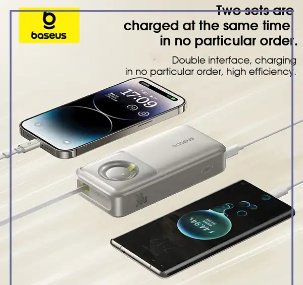 پاوربانک 30 وات 20000 با کابل لایتنینگ همراه بیسوس Baseus Nomos Power Bank PPLSL01-20 (E)
