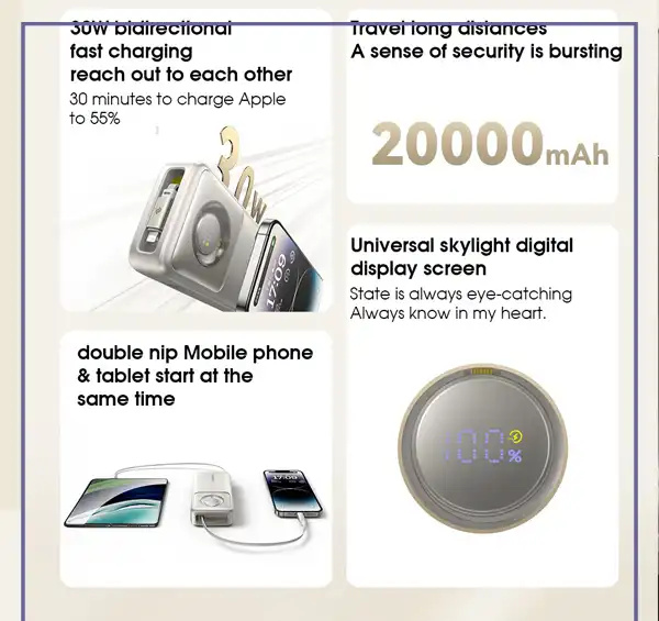 پاوربانک 30 وات 20000 با کابل لایتنینگ همراه بیسوس Baseus Nomos Power Bank PPLSL01-20 (E)