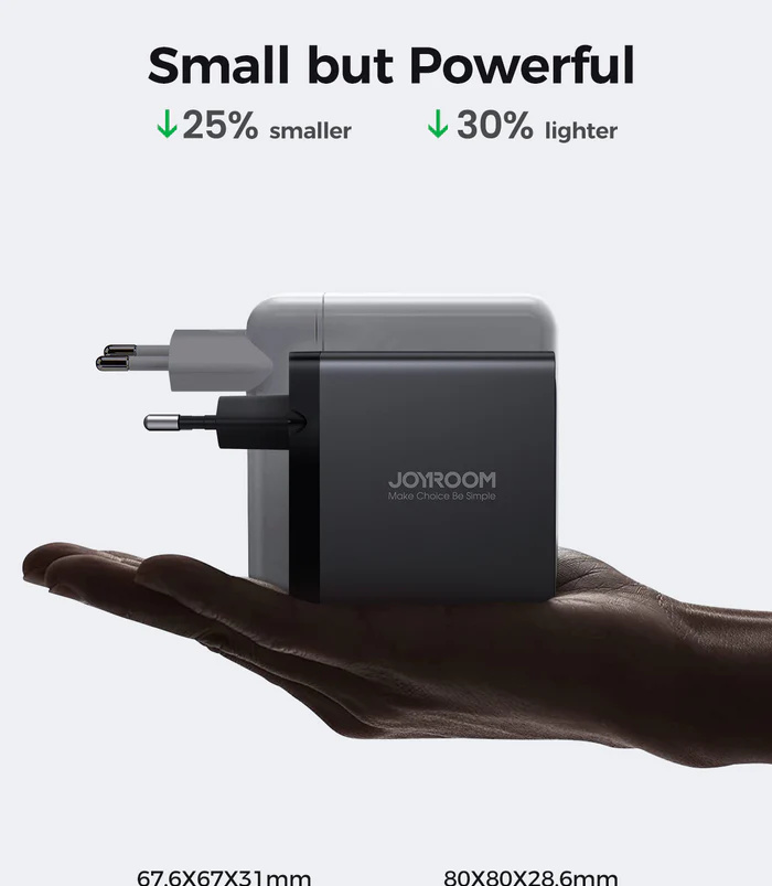 آداپتور شارژ 4 پورت 100 وات با کابل جویروم JOYROOM GaN Ultra JR-TCG04 (E)