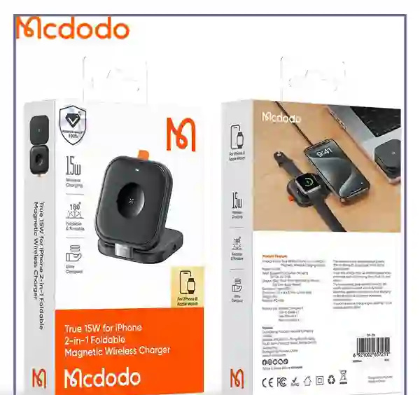 شارژر وایرلس تاشو 2 کاره مک دودو Mcdodo Magnetic Wireless Charger CH-2160 (E)