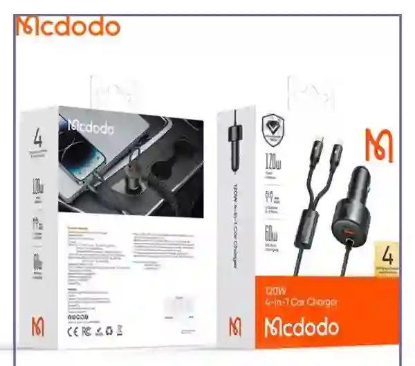 شارژر فندکی 120 وات با دو کابل متصل مک دودو Mcdodo 4 in 1 car charger CC-0370 (E)