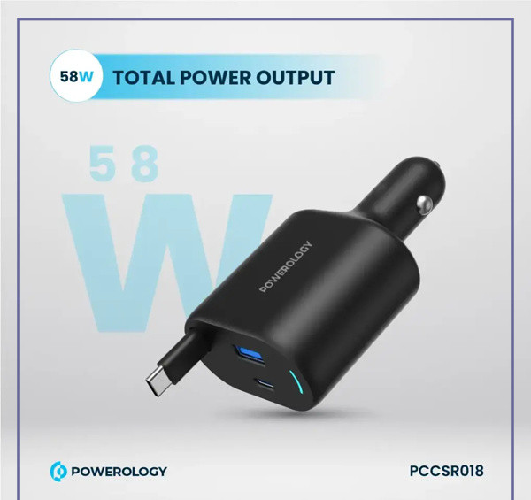 شارژرفندکی 70 وات با کابل پاورولوژی Powerology Car Charger 70W PCCSR018 (E)