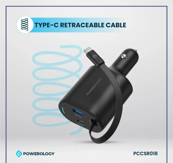 شارژرفندکی 70 وات با کابل پاورولوژی Powerology Car Charger 70W PCCSR018 (E)