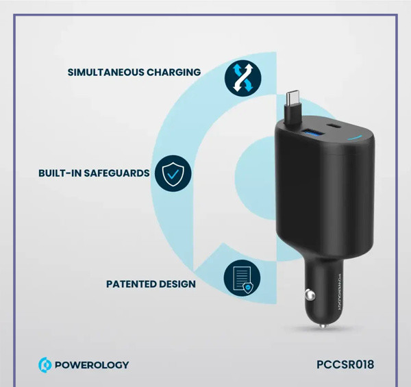 شارژرفندکی 70 وات با کابل پاورولوژی Powerology Car Charger 70W PCCSR018 (E)