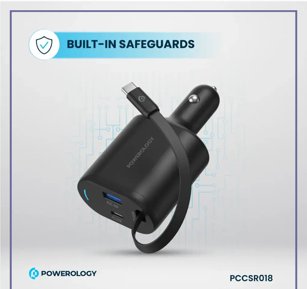 شارژرفندکی 70 وات با کابل پاورولوژی Powerology Car Charger 70W PCCSR018 (E)
