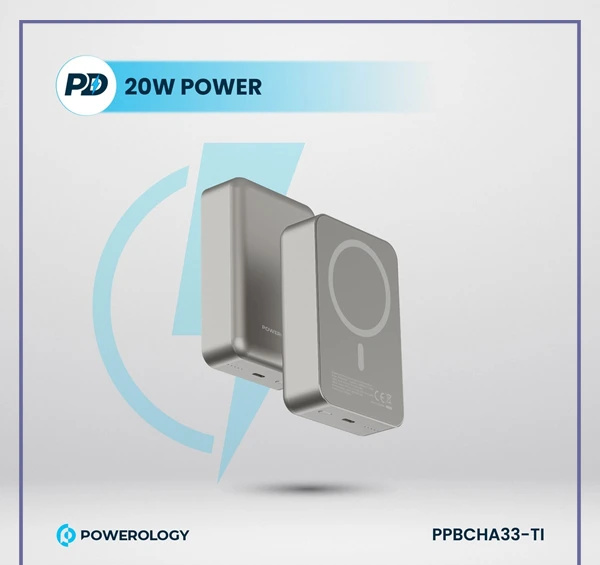 پاوربانک مگ سیف 20000 پاورولوژی Powerology Magsafe Aluminum Power Bank PPBCHA33 (E)