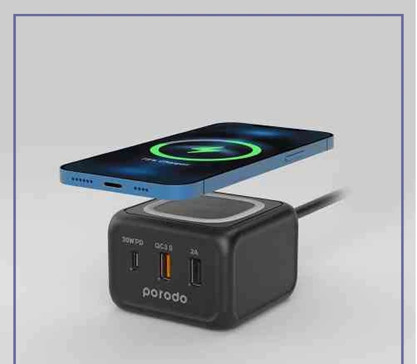 شارژر وایرلس رومیزی 3 پورت 30 وات پرودو Porodo Triple Ports Fast Wireless Charger FWCH005 (E)