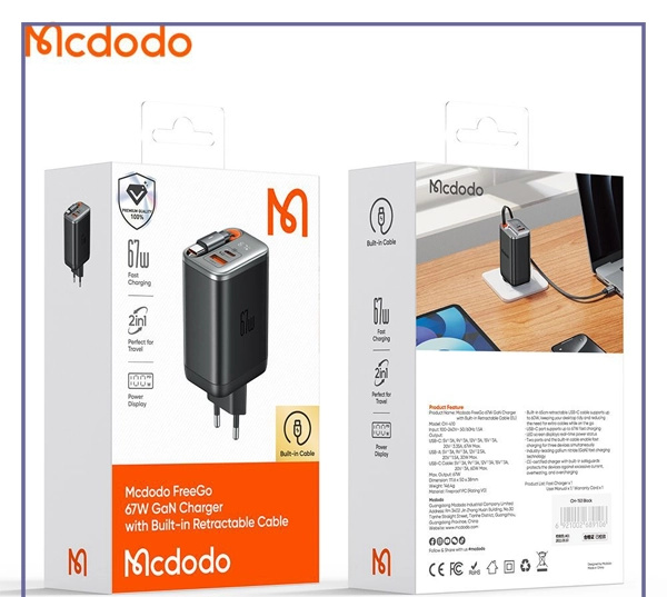 آداپتور 67 وات با کابل تایپ سی مک دودو Mcdodo FreeGo GaN Charger CH-4100 (E)
