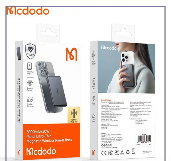 پاوربانک وایرلس 5000 مگنتی مک دودو Mcdodo MC-464 Metal Ultra Thin (E)