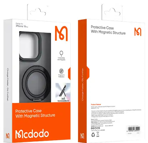 قاب آیفون 16 پرومکس مگسیف دار با پایه مک دودو Mcdodo Iphone 16 pro max Protective Case With Magnetic Structure PC-4933 (E)