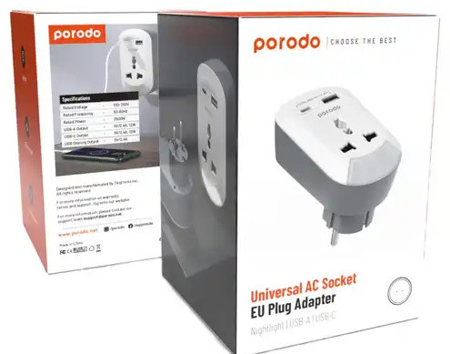 مبدل برق و شارژر پرودو Porodo Universal AC Socket EU Plug Adapter PD-MSACEU (E)