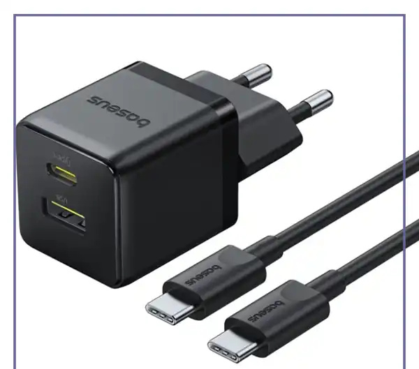 آداپتور شارژ دو پورت 30 وات با کابل Baseus Palm Fast Charger 30W Type-C+USB CCZC30UE (E)