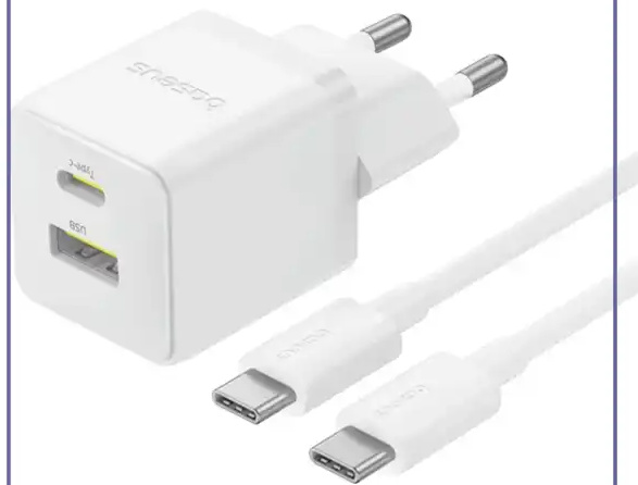 آداپتور شارژ دو پورت 30 وات با کابل Baseus Palm Fast Charger 30W Type-C+USB CCZC30UE (E)