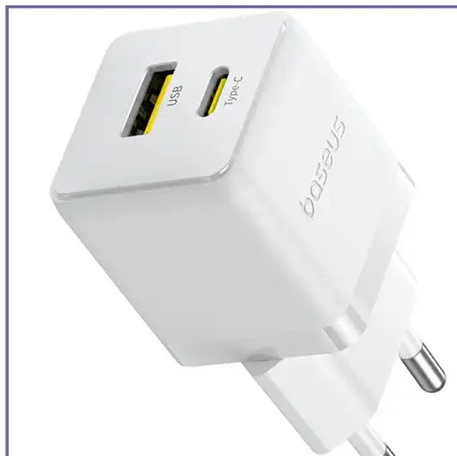 آداپتور شارژ دو پورت 30 وات با کابل Baseus Palm Fast Charger 30W Type-C+USB CCZC30UE (E)