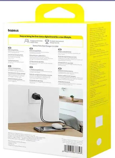 آداپتور شارژ دو پورت 30 وات با کابل Baseus Palm Fast Charger 30W Type-C+USB CCZC30UE (E)