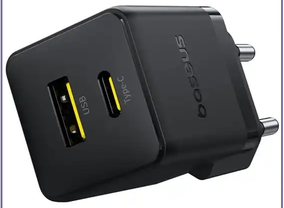 آداپتور شارژ دو پورت 30 وات با کابل Baseus Palm Fast Charger 30W Type-C+USB CCZC30UE (E)