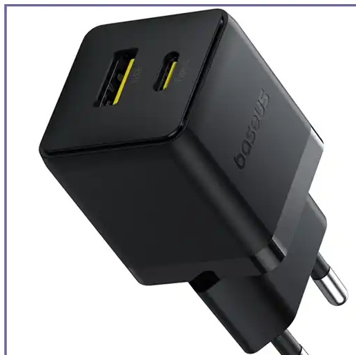 آداپتور شارژ دو پورت 30 وات با کابل Baseus Palm Fast Charger 30W Type-C+USB CCZC30UE (E)