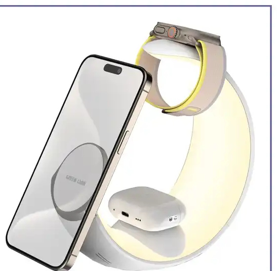 شارژر وایرلس و چراغ مهتابی 4 کاره گرین لاین Green Lion Moon Charge 4 in 1 Wireless Charger GNMONCHSWH (E)
