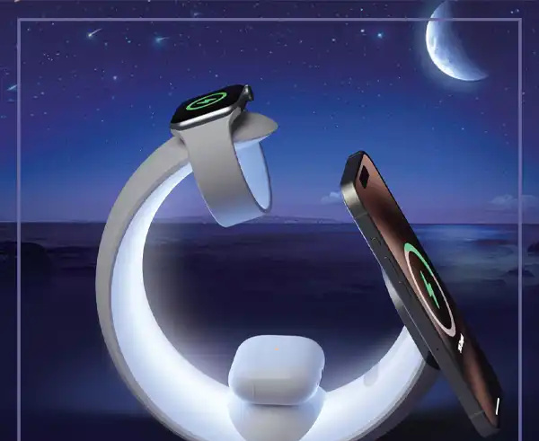 شارژر وایرلس و چراغ مهتابی 4 کاره گرین لاین Green Lion Moon Charge 4 in 1 Wireless Charger GNMONCHSWH (E)