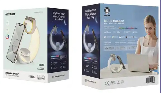 شارژر وایرلس و چراغ مهتابی 4 کاره گرین لاین Green Lion Moon Charge 4 in 1 Wireless Charger GNMONCHSWH (E)