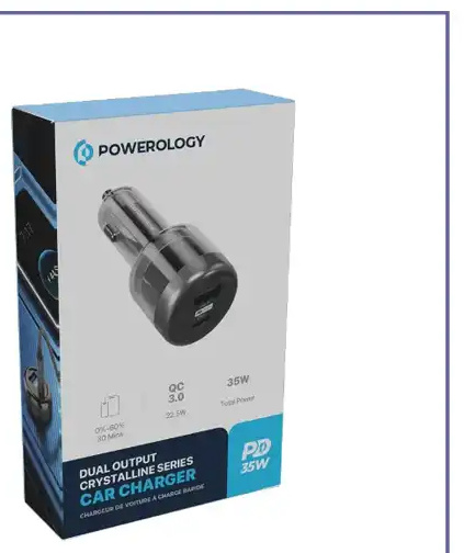 شارژر فندکی35 وات دو پورت Powerology 35W Transparent Car Charger PCCSR017 (E)