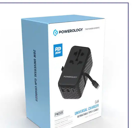 شارژر چند کاره با کابل جمع شونده پاورولوژی Powerology GaN Universal Charger Retractable PWCUQC028 (E)